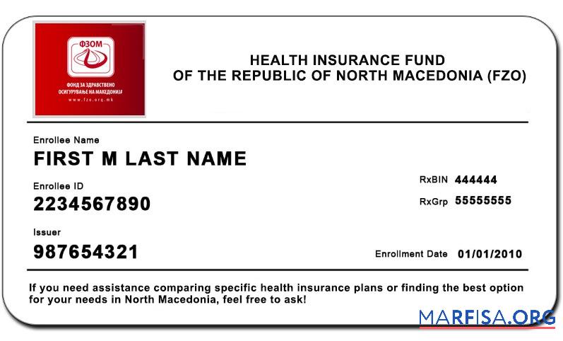 Downloadable North Macedonia health insurance card sample
